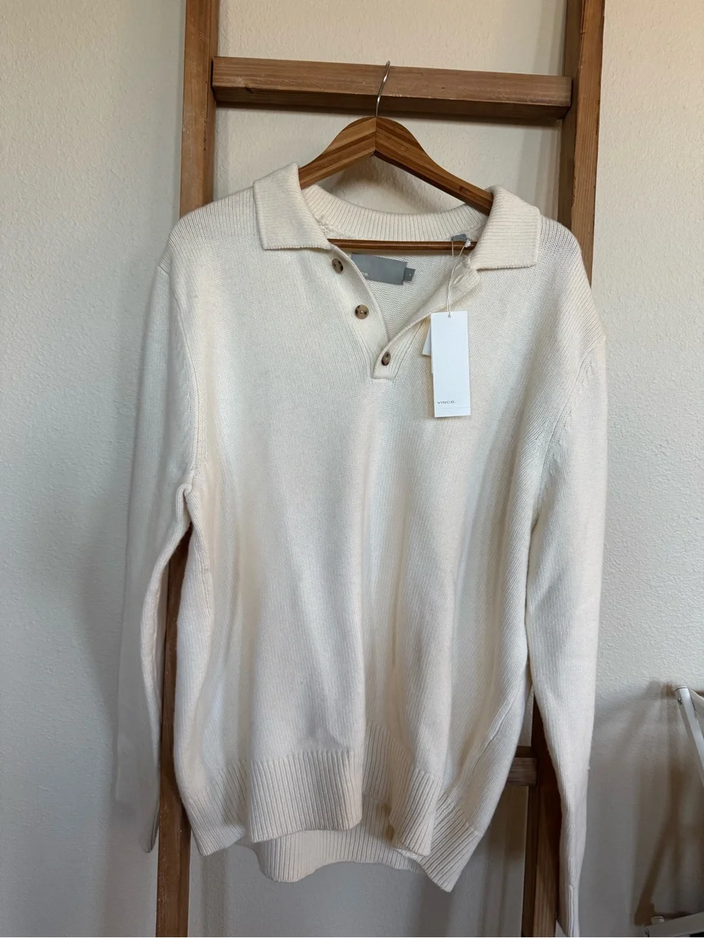 Vince Cream Rib-Collar Knit Sweater